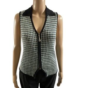 Vintage Gantos houndstooth Tweed Knit Zip-up  Vest Size Large